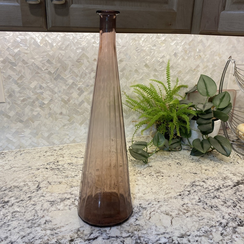 Empoli? Glass Decanter Genie Bottle MCM Vintage Amethyst Art 20" Italy NO TOPPER